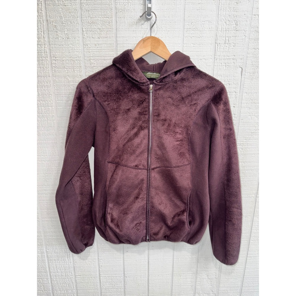 Eddie Bauer Full Zip Hoodie Women Small Plum Purple High Pile Fleece Jacket S